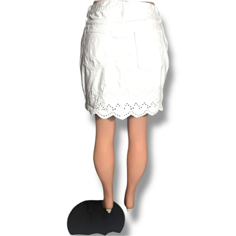 J. Crew White Denim Eyelet Hemline Detail Classic Preppy Feminine Mini Skirt - Picture 5 of 16